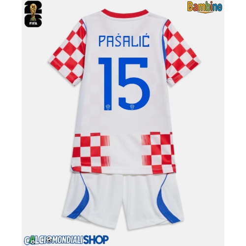 Maglie da calcio Croazia Mario Pasalic #15 Prima Maglia Bambino Mondiali 2026  Manica Corta + Pantaloni corti)
